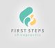 Abstract leaf logo, text: "First Steps Chiropractic" in teal and gray on white background.