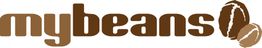 Logo mit braunem Schriftzug "mybeans" und stilisierten Kaffeebohnen rechts.