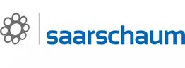 Logo mit grauem Kreissymbol und dem blauen Schriftzug "saarschaum".