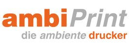 Logo mit Text: "ambiPrint", darunter "die ambiente drucker" in Orange und Grau.