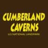 Text: "Cumberland Caverns, U.S. National Landmark" in yellow on a brown background.