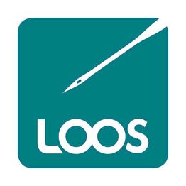 Grünes Logo mit einer Nadel und dem Wort "LOOS" in weißen Buchstaben.