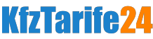 Logo mit Text "KfzTarife24" in Blau und Orange auf schwarzem Hintergrund.