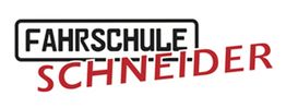 Logo der Fahrschule Schneider: "FAHRSCHULE" in Schwarz, "SCHNEIDER" in Rot kursiv.