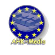 Rundes Logo mit gelben Sternenrand und der Schrift "AHK-Media" auf blauem Hintergrund.