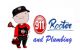 Cartoon plumber with red toolbox and plunger next to "911 Rooter and Plumbing" logo.