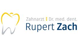 Logo einer Zahnarztpraxis: Zahnfigur mit Text "Zahnarzt Dr. med. dent. Rupert Zach".