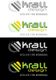 Vier Logos von "Krall Design" in verschiedenen Farbvarianten, jeweils mit "Atelier für Werbung".