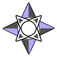 Gestaltete geometrische Form: schwarzer und lila Stern mit kreisförmigem Zentrum.