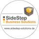 Logo von SideStep Business Solutions mit Würfel und Webadresse.