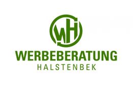 Logo mit grünem Schriftzug: "Werbeberatung Halstenbek", darin stilisierte Buchstaben W und H.