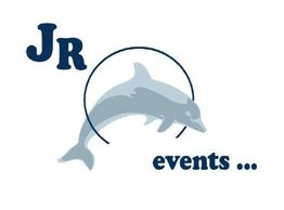 Logo mit einem Delfin und den Worten "JR events ...". Delfin schwimmt durch einen Halbkreis.