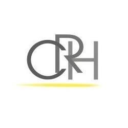 Logo CRH en gris avec une ombre jaune en dessous.