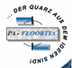 Logo mit Text: "PA-FLOORTEC. Der Quarz aus dem Ideen sind". Kreis- und Rechteckmuster.