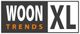 Logo met tekst "WOON TRENDS XL" in zwart-wit en oranje.