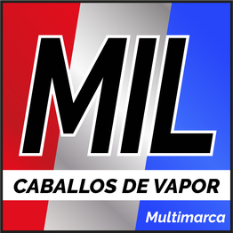 Logo con fondo tricolor. Texto: "MIL CABALLOS DE VAPOR Multimarca".
