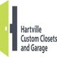 Logo of "Hartville Custom Closets and Garage" with a stylized door design in green and gray.