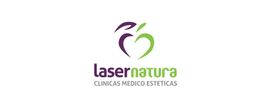 Logo de "Lasernatura, Clínicas Médico Estéticas" con un diseño de manzana y corazón.