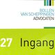 Bord met tekst "Bollen van Scheppingen Advocaten", nummer 27, ingang.