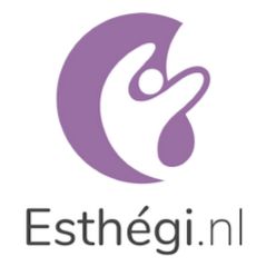 Paarse logo met stijgende figuur en tekst "Esthégi.nl" eronder.