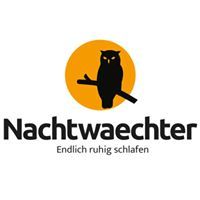 Logo mit Eule auf Ast, Hintergrund orange, Schriftzug: "Nachtwaechter - Endlich ruhig schlafen".
