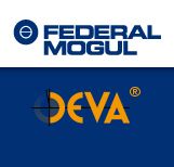 Logos von Federal Mogul und DEVA auf blauem Hintergrund.