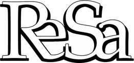 Schwarz-weißer Schriftzug "ReSa" in verschnörkelter, dicker Schriftart.