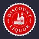 Red circular logo with "Discount Liquor" text and images of bottles and mug inside.