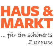 Logo mit Text: "Haus & Markt ... für ein schöneres Zuhause" in Orange und Schwarz.