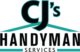 Logo of "CJ's Handyman Services" with teal and black text and graphics.