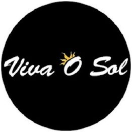 Black circle with the text "Viva O Sol" and a sun symbol over the "O".