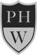Wappen mit den Buchstaben PH oben und W unten auf schwarzem und grauem Hintergrund.
