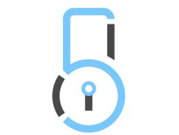 Geöffnetes, stilisiertes Schloss-Logo in Blau und Schwarz, mit einem eingekreisten „i“ in der Mitte.