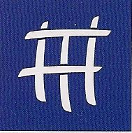 Weißes Symbol auf blauem Hintergrund mit drei horizontalen und zwei vertikalen Strichen.