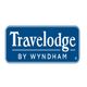 Travelodge by Wyndham logo in white on a blue rectangular background.