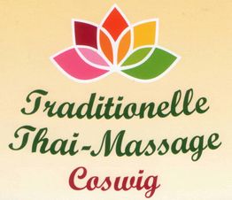 Blumenlogo mit Schriftzug: "Traditionelle Thai-Massage Coswig".