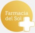 Logotipo circular amarillo de "Farmacia del Sol" con una cruz blanca en el lado derecho.