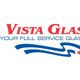 Logo of Vista Glass with red text and blue swoosh design featuring a star.