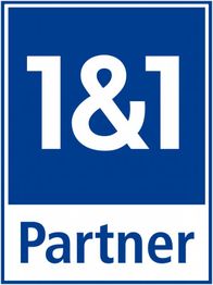 Blau-weißes Logo mit der Aufschrift "1&1 Partner".