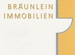 Text "Bräunlein Immobilien" auf weißem Hintergrund mit orange-grauen Akzenten.