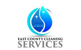 East County Cleaning Services logo with blue water droplet and house silhouette.