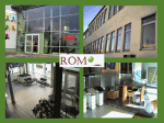 Gebäudeaußenansichten und Innenraum mit grüner Umrandung. Text in der Mitte: "ROM".