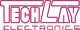 Schriftzug "Techlay Electronics" in moderner, rot-pinker Schrift auf weißem Hintergrund.