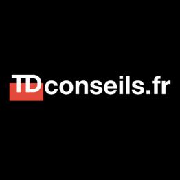 Logo avec texte "TDconseils.fr" en blanc sur fond noir, "TD" sur fond rouge.