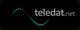 Schwarzes Logo mit grünem Punktmuster und grauem Text "teledat.net" rechts daneben.
