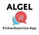 "ALGE-Logo mit Einkaufswagen-Symbol und 'Einkaufsservice-App' in schwarzer Schrift darunter."