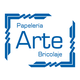 Logotipo azul y blanco con las palabras "Papelería Arte Bricolaje".