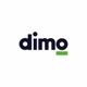Logo "dimo" avec un texte noir et un soulignement vert sous le "m".