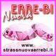 Due gemme rosa con testo "Erre-Bi Nuova" e sito web www.strassnuovaerrebi.it su sfondo rosa.