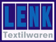Logo mit blauem Text "LENK" oben und "Textilwaren" unten auf weißem Hintergrund.
